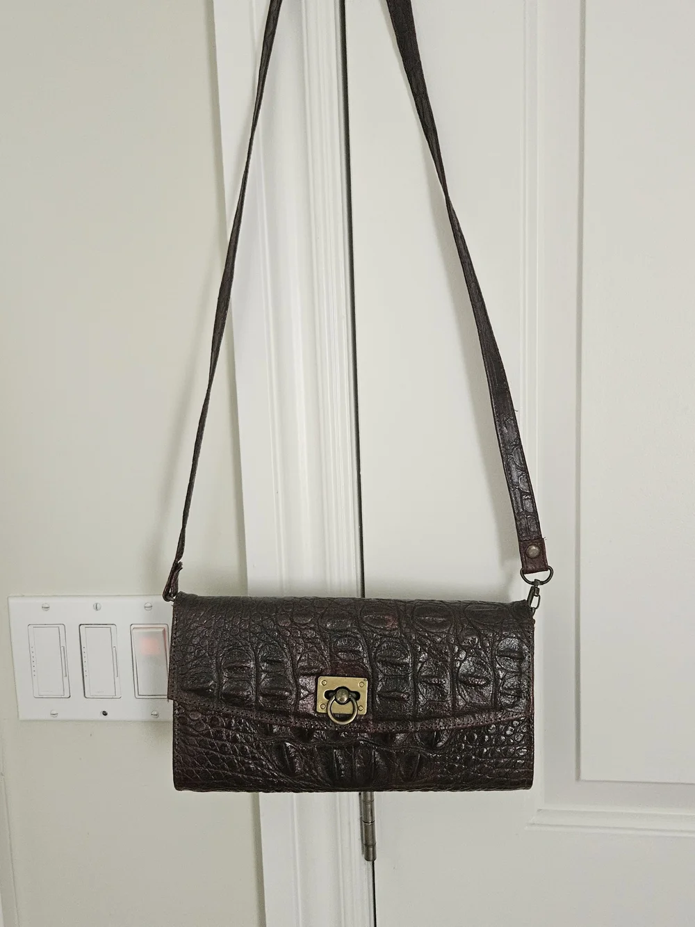 Exotic Dark Brown Crocodile Leather Crossbody Bag 11